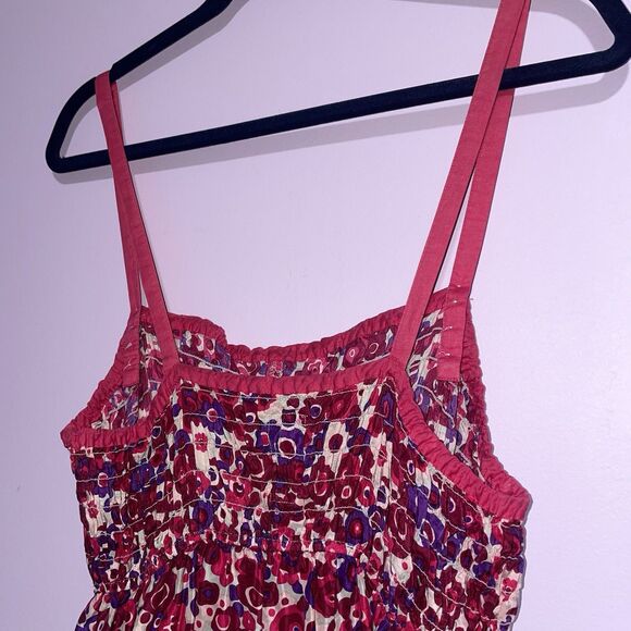 Free People Silk Babydoll Sundress Women L Pink Smocked Boho Preppy Beach Resort - Picture 5 of 8